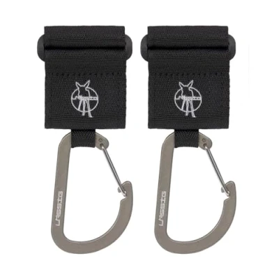 Image de Lässig Fixation pour poussette (2 pcs.) Velcro Crochet Mousqueton Crochets faire les courses Métal/Stroller Hooks with Carabiner black