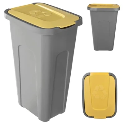 Image de KADAX Poubelle pour tri des déchets, 30 l, robuste, avec couvercle à rabat hermétique, système de en plastique (1, jaune)