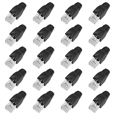 Image de ShipeeKin 20 pcs blindé modulaires Prises réseau RJ45 Ethernet Cat5e Cat5 Cat 5e Cat6 Cat6e 8P8 C UTP STP 50U Plaqué Or câble LAN Plug (Noir)