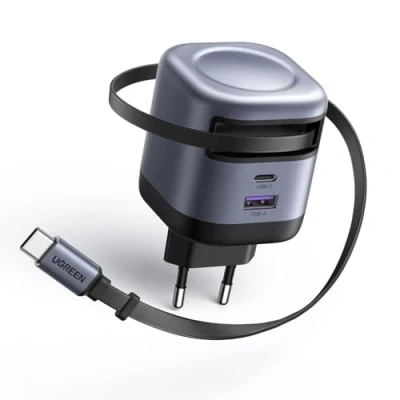 Image de UGREEN 45W Chargeur USB C Rapide avec Câble Rétractable Intégré Voyages GaN Tech Compatible Galaxy S25 Ultra Plus S24 S23 S22 A16 iPhone 16 Pro Max 15 14 13 12 Pixel 9 8 iPad MacBook Air