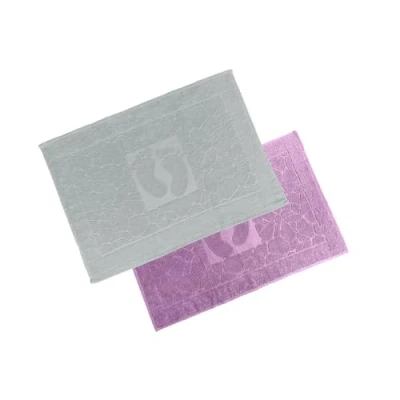 Image de OG ER Lot de 2 Tapis Bain en Tissu éponge, Lavable, 600 g/m² et 100% Coton, Absorbant à séchage Rapide, 50 x 70 cm, Anthracite/Lilas