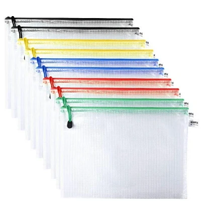 Image de Kuuqa 10 Pièces A4 Zip Document Dossier Pochette En Plastique Portefeuille File Sacs pour les Fournitures Scolaires de Bureaux