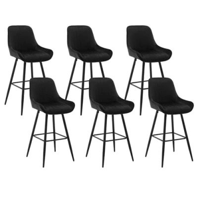 Image de WOLTU 6xTabourets de Bar Hauts avec Dossier, Chaise Moderne Repose Pieds Carré, Tabouret Ergonomique en Velours pour Le Bistrot, Hauteur d&#039;Assise 71 cm, Métal, Nero, BH394sz 6