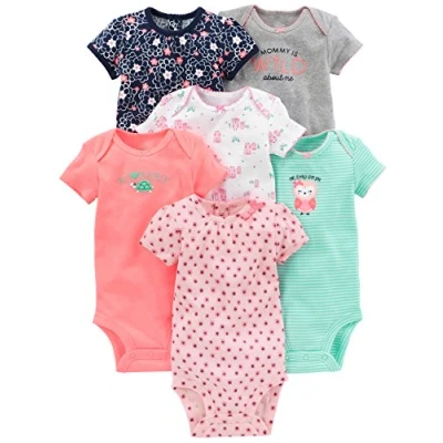 Image de Simple Joys by Carter&#039;s 6 Pack Short Sleeve Bodysuit Bodies à Manches Courtes, Multicolore/Chouette/Fleuri/Rayures, 0 3 Mois (Lot de 6) Bébé Fille
