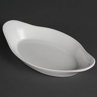 Image de Olympia Plat à oreilles ovale Whiteware 270 ml/9,5 oz (lot de 6), Porcelaine blanche, Taille : 244(L) x202(P) mm, service ovale, Plats d&#039;accompagnement latéraux, Four, Micro ondes, W427
