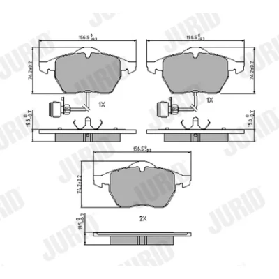 Image de JURID 571512J Jeu de plaquettes frein contact signal d&#039;usure inclus sans accessoires AUDI: A8 D2, 100 C4 Avant, A6 Avant