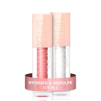 Image de Maybelline New York Lot de 2 Gloss à Lèvres Hydratant &amp; Brillance Instantanée Enrichis en Acide Hyaluronique Lifter Teintes : 001 Pearl, 003 Moon