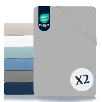 Image de Dreamzie Lot de 2 Draps Housses 140x190/200 Microfibre (100% Polyester) Oeko Tex Gris Etain Housse Matelas 140 x 190/200