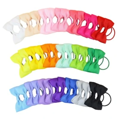 Image de Lot de 40 Arcs à Cheveux pour Bébés Filles Bandeau en Ruban Gros grain avec Élastiques et Attaches Queue Cheval Accessoires Adorables Tout petits Nourrissons