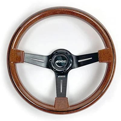 Image de OCC MOTORSPORT VOLANT SEMI DÉPLACEMENT MODÈLE CLASSIC BOIS BRAS NOIR PLAT 63 MM 350MM (14 POUCES)