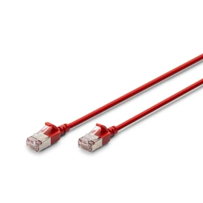 Image de DIGITUS Câble LAN Cat 6A 3 m Version Slim AWG 32/7 10 Gbit/s réseau RJ45 F/FTP PoE+ LSZH Compatible avec 7, 6, 5e Rouge