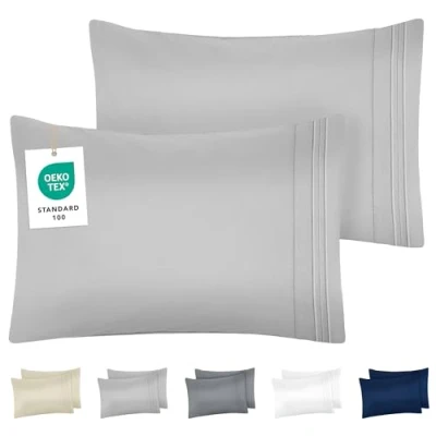 Image de Dreamzie Taie Oreiller 50 x 70 Lot de 2 en Microfibre Brossée Certifiée Oeko Tex Housse Coussin Douce avec Motifs Brodés Gris