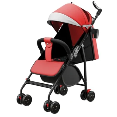 Image de Poussette Canne Bébé Ultra Légère, Compacte, Pliable et Inclinable de la Naissance à 25 kg, avec Système Trolley, Housse Pluie Incluse, CapoteExtensibleA rouge