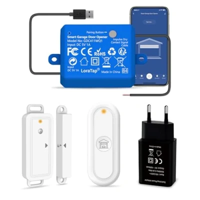 Image de LoraTap Ouvre Porte de Garage Connecté WiFi avec Télécommande RF, Interrupteur Intelligent, Compatible Alexa, Kits Smart Module Commutateur pour Portail Coulissant