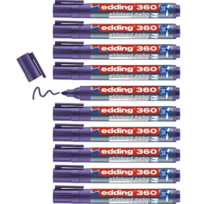 Image de edding 360 Marqueur pour tableaux blancs violet 10 stylos pointe ronde 1,5 3 mm feutre effaçable blanc, magnétique, mémo et chevalet de conférence sketchnotes