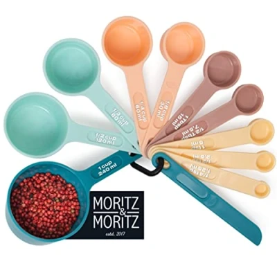 Image de Moritz &amp; Set de cuillères à mesurer11 pcs. empilable Gobelets et gradués 1,25 240 ml multicolore 4 couleurs/noir 10 dimensions spatule tartiner