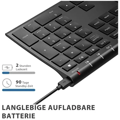 Image de WE Clavier sans Fil Bluetooth MacOS Double connextion Batterie Rechargeable intégrée Aspect Alu, Blanc argenté