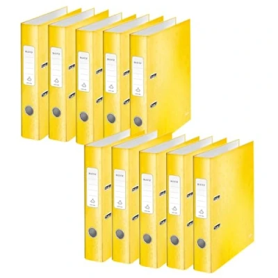 Image de Leitz WOW 10060016 Lot de 10 classeurs qualité à 180 en carton gris laminé Jaune Format A4 Dos 5,2 cm