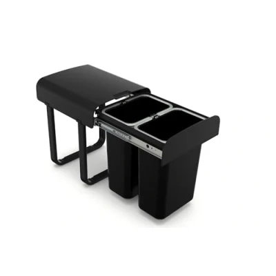 Image de Victory Poubelle encastrable 16 l (2 x 8 litres) noire avec extension complète à partir de 300 mm