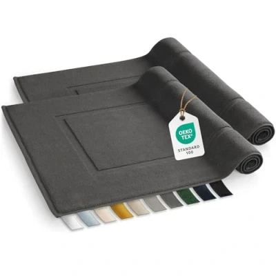 Image de Blumtal Tapis de Bain Absorbant Salle 100% Coton 50x80 cm &amp; Douche certifiés Oeko Tex en Lot 2 Anthracite