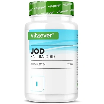 Image de Iode 200µg 365 comprimés d&#039;iodure de potassium Iodure pour 1 an d&#039;approvisionnement Sans additif indésirable Hautement dosé Vegan