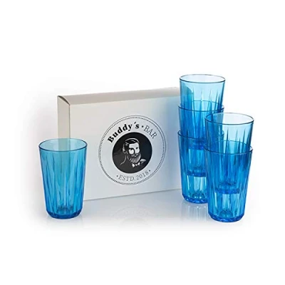 Image de Buddy&#039;s Bar Lot de 6, Verres à Boire en Plastique Tritan Haute qualité 0,3 Litre, sans BPA, Aspect Verre Cristal, réutilisables incassables, lavables au Lave Vaisselle, 300 ML, Bleu