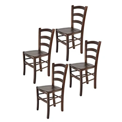 Image de t m c s Tommychairs Set 4 chaises Venice pour Cuisine, Bar et Salle à Manger, Robuste Structure en Bois de hêtre peindré Couleur Noyer foncé Assise