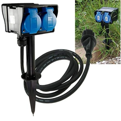 Image de Gartensteckdose, 4 fach mit Erdspieß, 250V/16A, IP44, 1,4m Zuleitung