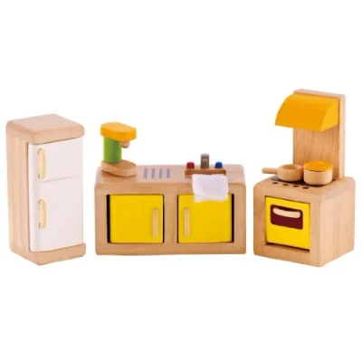 Image de Jouet Hape Meubles de Cuisine en Bois Accessoires Pour Maison Poupée : Cuisinière, Évier, Réfrigérateur Jouets à partir 3 an Coffret 7 Pièces Filles et Garçons