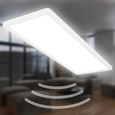 Image de BRILONER plafonnier LED avec détecteur de mouvement IP44 portée 3m, couleur lumière blanc neutre, plat, détection 120 degrés, LED, panneau 58x20x3 cm,