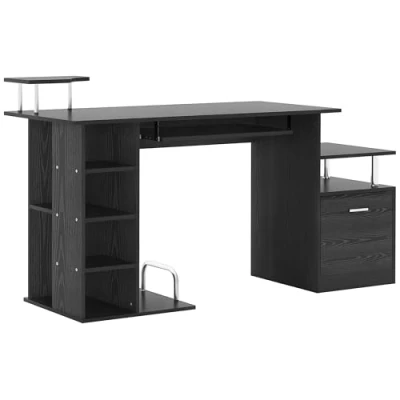 Image de HOMCOM Bureau pour Ordinateur Table de Travail Informatique Multi rangements 152 x 60 88 cm Noir