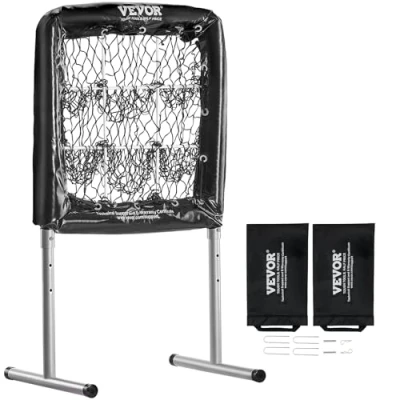 Image de VEVOR pitchingnet pitching target in hoogte verstelbaar 304,8 mm / 406,4 508 mm, honkbal en softbal 9 holes trainingsapparatuur voor tieners volwassenen, draagbaar snelle montage ontwerp zwart