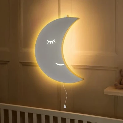 Image de Marco Paul Moon Veilleuse murale en bois blanc pour chambre d&#039;enfant ou de bébé