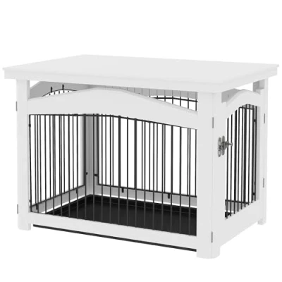 Image de PawHut Cage pour Chien 3 en 1, Table d&#039;appoint, Parc Chien, avec Plateau Amovible, de Taille Moyenne, 82,5 x 57,5 ​​x 59,5 cm, Blanc