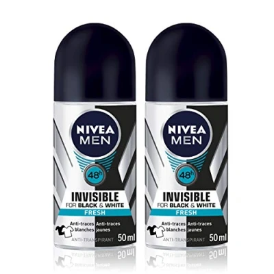 Image de NIVEA MEN déodorant Bille Invisible for Black &amp; White Fresh (2 x 50 ml), homme anti traces blanches jaunes, transpirant aisselles protection 48 h