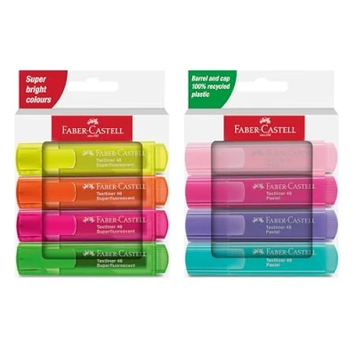 Image de Faber Castell 205211 Set de surligneurs 46, pastel et néon, 8 à pointe biseautée, largeur trait 1 5 mm, rechargeables