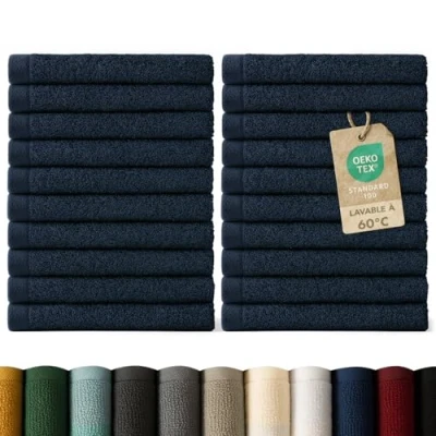 Image de Blumtal Lot Serviette de Toilette 24 Visage Debarbouillette Petite Main Doux Et Absorbant 100% Coton Certifié Oeko TEX® Bleu foncé