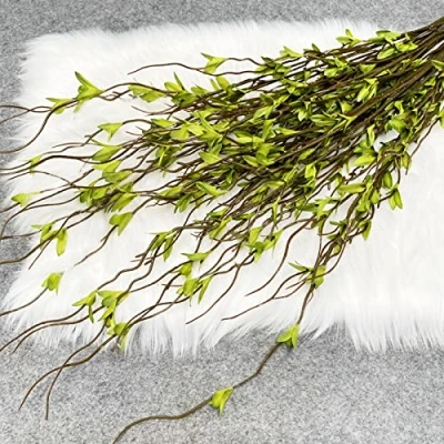 Image de baijiexun Lot de 6 branches saule artificielles pour vase haut 112 cm, fausses tiges verdure vases, décoration d&#039;intérieur, mariage