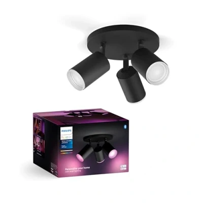 Image de Philips Hue White &amp; Color Ambiance Fugato Spot 3 flg. noir 3x350lm, dimmable, 16 millions de couleurs, contrôlable par application, compatible avec Amazon Alexa (Echo, Echo Dot)