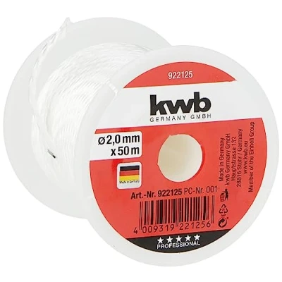 Image de kwb cordeau de maçon 50 mètres, blanc, d&#039;alignement pour pavage et maçonnerie 2,0 mm, à plomb diverses applications, m x