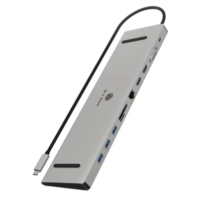 Image de ICY BOX Station d&#039;accueil USB C (11 en 1) pour 2 moniteurs (2 x HDMI et 1 VGA), 4K 60 Hz, 3 hubs 3.0, 100 W Power Delivery, Gigabit Ethernet, Lecteur de Cartes, Audio, IB DK2106a CPD