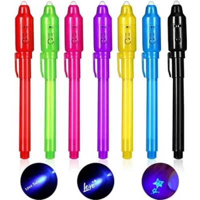 Image de Oderra 7pcs Stylo Encre Invisible avec Lumiere UV, Espion pour écrire un Message Secret Cadeau anniversaire enfants invites