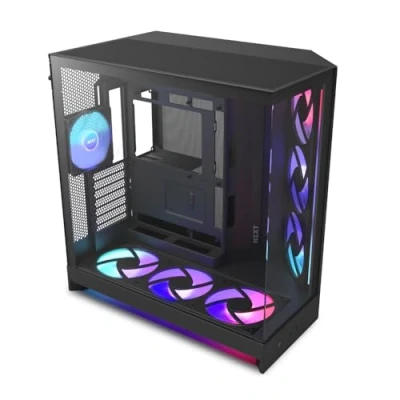 Image de NZXT H9 Flow RGB+ (2025) Grand boîtier PC ATX Mid Tower à Double Chambre pour Flux d&#039;air Comprend 7 Ventilateurs RGB (6 x 140mm, 1 120mm) et Un hub de contrôle Noir