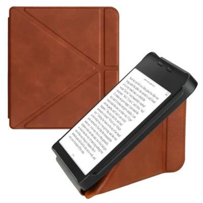 Image de kwmobile Étui Compatible avec Kobo Libra 2 Coque à Rabat magnétique Tablette eReader Similicuir Marron