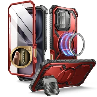 Image de i Blason Coque pour iPhone 16 avec Protecteur Caméra Support Intégrés [Compatible Bouton &amp; MagSafe] [Protection Militaire] Armorbox Intégrale Protection d’Ecran, Rouge