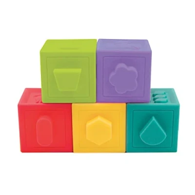 Image de Ludi Cubes Emboîtables Jouets d’Éveil 5 Pièces Encastrables Jeu d’Empilement et de Construction en Plastique Souple Développement Motricité Fine À Partir 10 Mois