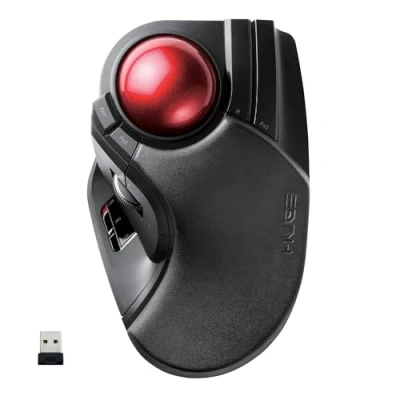 Image de Trackball géant ELECOM, USB sans fil 2,4 GHz, contrôle par index, 8 boutons personnalisables, grand repose poignet souple, boule de 52 mm, Windows PC Mac (M HT1DRBK)