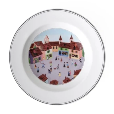 Image de Villeroy &amp; Boch Design Naif Assiette creuse &quot;Village&quot;, 21 cm, Porcelaine Premium, Blanc/Multicolore