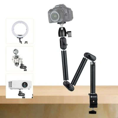 Image de TARION Support de Bureau pour Appareil Photo sur trépied Bras articulé Flexible à 360 avec vis 3/8 &#039;&#039; et 1/4 appareils Reflex numériques Projecteur Anneau Lumineux (M)