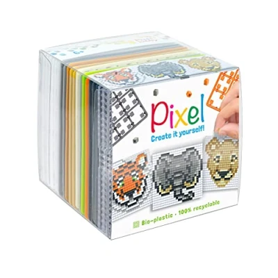 Image de PixelHobby P29026 Kit de Bricolage Animaux Sauvages, système d&#039;encastrement comme Loisir créatif pour Enfants à partir 6 Ans, boîte Cubes avec Motifs et carrés Pixels, P29026, Multicoloured